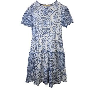 Baltic Born Mirabel Eyelet Midi Dress Womens 2XL White Blue Cotton Embroidered